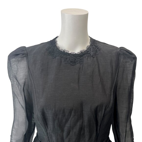 $1750 Zimmermann Black Embroidered Linen Silk Mini Hypnotic Dress size 2/Medium - Picture 5 of 13